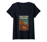 Femme Sonic Stone Sessions Chemise Red Rocks Music Night Stars Colo T-Shirt avec Col en V