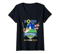 Femme Sonic The Hedgehog - Sonic Football League T-Shirt avec Col en V