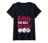 Femme Sonnez la Cloche, salopes ! Jeu de dés Funny Bunco Night pour Femmes T-Shirt avec Col en V