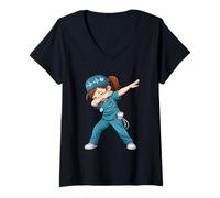 Femme Sonographe drôle échographie Technique Dab Pose Dabbing médical T-Shirt avec Col en V