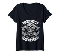 Femme Sons of Odin- Valhalla Vikings Norse Skull Beard - Borre C2 T-Shirt avec Col en V