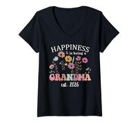Femme Soon to Be Grandma 2026 Nana Happiness is Being a Grandma T-Shirt avec Col en V