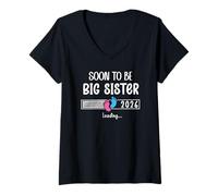 Femme Soon to Be Sister 2026 Promoted to Big Sister Again Loading T-Shirt avec Col en V