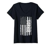 Femme Sophie Personal Nom American Flag Retro Femmes Funny T-Shirt avec Col en V