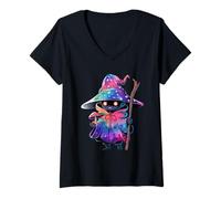 Femme Sorcier Galactique Art Psychédélique Galactic Mushroom T-Shirt avec Col en V