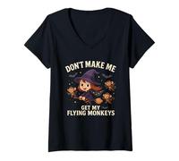 Femme Sorcière d'halloween drôle, ne m'obligez Pas à Attraper Mes singes Volants T-Shirt avec Col en V