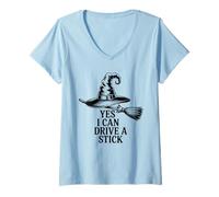 Femme Sorcière drôle Qui Dit Oui Je Peux Conduire Un bâton Halloween Femmes T-Shirt avec Col en V