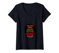 Femme Sorcière Magique Fille Noire T-Shirt avec Col en V