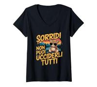 Femme Sorridi Non Puoi Ucciderli Tutti - Frase Ironica e Tagliente T-Shirt avec Col en V