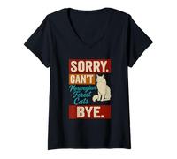 Femme Sorry Can't Bye Norwegian Forest Cat Lover Retro Humour T-Shirt avec Col en V