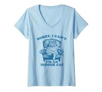 Femme Sorry Can't I'm an Indoor Cat T-Shirt avec Col en V