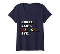 Femme Sorry Can't Mahjong Bye Tile Game Player Stratégie Chinoise T-Shirt avec Col en V
