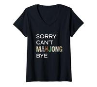 Femme Sorry Can't Mahjong Bye Tile Game Player Stratégie Chinoise T-Shirt avec Col en V