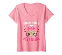 Femme Sorry Girls Mommy is My Valentine Cœurs léopard et Plaid T-Shirt avec Col en V