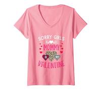 Femme Sorry Girls Mommy is My Valentine Cœurs léopard et Plaid T-Shirt avec Col en V
