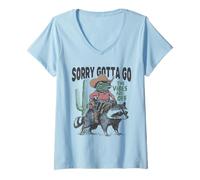 Femme Sorry Gotta Go The Vibes are Off Cowboy Frog Riding Raton Laveur T-Shirt avec Col en V