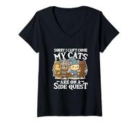Femme Sorry I Can't Come My Cats are on A Side Quest Jeu Amusant T-Shirt avec Col en V
