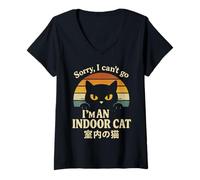 Femme Sorry I Can't Go I'm an Indoor Cat Funny Inside Kitten Lover T-Shirt avec Col en V
