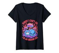 Femme Sorry I Cant Go Im an Indoor Cat Homebodies Playful Humor T-Shirt avec Col en V
