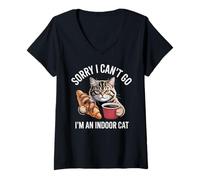 Femme Sorry I Can't Go I'm an Indoor Cat Manger Croissant Drôle T-Shirt avec Col en V