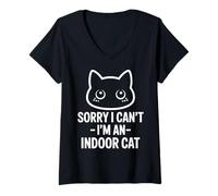 Femme Sorry I Can't I'm an Indoor Cat Peeking Chat Mignon et drôle T-Shirt avec Col en V