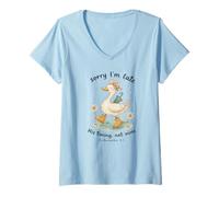 Femme Sorry I’m Late His Timing Not Mine Duck Ecclesiastes 3:1 T-Shirt avec Col en V