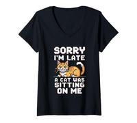 Femme Sorry I'm Late A Cat Was Sitting on Me T-Shirt avec Col en V