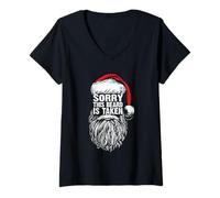Femme Sorry This Beard is Taken Cool Christmas Santa Claus Graphic T-Shirt avec Col en V