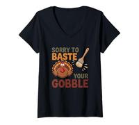 Femme Sorry to Baste Your Gobble Jeu de Mots Amusant pour Thanksgiving T-Shirt avec Col en V