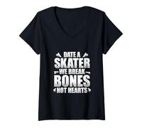 Femme Sortez avec un patineur, nous brisons des os, pas des cœurs T-Shirt avec Col en V