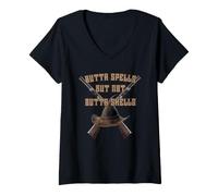 Femme Sortez des Sorts, mais Pas des obus ! Fusil Wizard Witch Magic T-Shirt avec Col en V