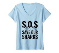 Femme SOS Save Our Sharks Sensibilisation à la Conservation Marine T-Shirt avec Col en V
