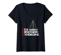 Femme SOS Syndrome d'obsession Marine Expédition Permis de T-Shirt avec Col en V