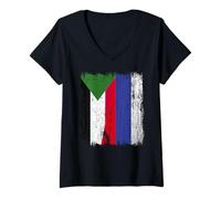 Femme Soudan Russie Demi Drapeau Soudanais Russe Jersey T-Shirt avec Col en V