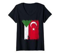 Femme Soudan Turquie Demi-Drapeau Turquie Turquie Soudanaise Patrimoine Turc T-Shirt avec Col en V