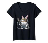 Femme Soudeur Soudeur Lapin de Pâques Lunettes de Soleil Lapin de Pâques T-Shirt avec Col en V
