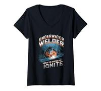 Femme Soudeur sous-marin sous la surface, nous allumons le soudage T-Shirt avec Col en V
