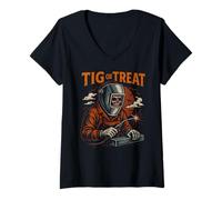 Femme Soudeur Squelette de Soudure Tig Or Treat Cool Mens Welder Halloween T-Shirt avec Col en V