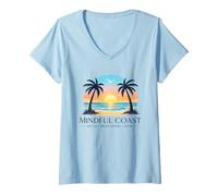 Femme Souffle Méditation Pleine Conscience Côtière Zen Fleur Energie T-Shirt avec Col en V