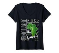 Femme Soul Food Heritage Chou Greens Queen Africa Leaf T-Shirt avec Col en V