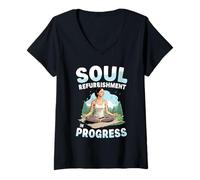 Femme Soulagement de l'âme en Cours Yoga Méditation T-Shirt avec Col en V