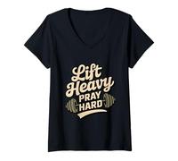 Femme Soulevez des Objets Lourds, priez Fort, Faites de la Gymnastique chrétienne et priez Fort T-Shirt avec Col en V