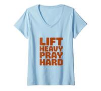 Femme Soulevez des Objets Lourds, priez Fort, Faites de la Gymnastique chrétienne et priez Fort T-Shirt avec Col en V