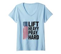 Femme Soulevez des Objets Lourds, priez Fort, Faites de la Gymnastique chrétienne et priez Fort T-Shirt avec Col en V