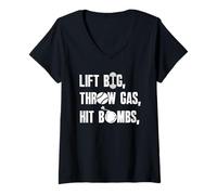 Femme Soulevez Gros, lancez de l'essence et lancez des Bombes T-Shirt avec Col en V