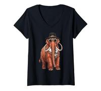 Femme Souper de Dinde rétro Vintage Woolly Mammoth, récolte d'automne T-Shirt avec Col en V