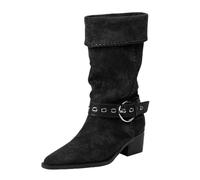Femme Souple Botte mi-mollet Talon Compensé Mince Doublé de Fourrure Daim Cuir Chaussures d'hiver Antidérapant Décontracté Pour La Randonnée, Le Travail