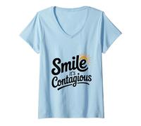 Femme Souriez, C'est Une Ambiance Amusante et Positive contagieuse T-Shirt avec Col en V