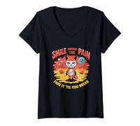 Femme Souriez malgré la Douleur, Faites Semblant jusqu'à ce Que Vous Vous retrouviez T-Shirt avec Col en V