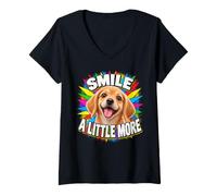 Femme Souriez Un Peu Plus avec Ce Chiot Heureux T-Shirt avec Col en V